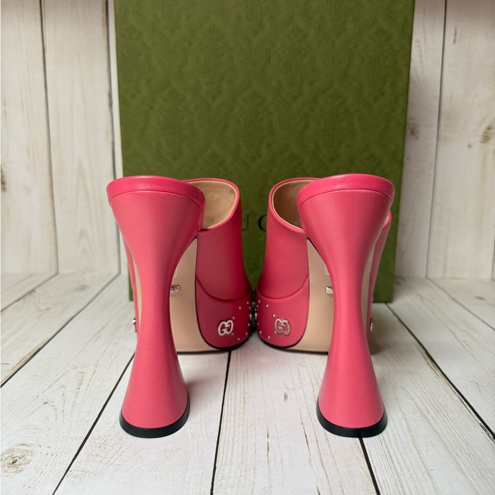 Gucci Malaga Kid Janaya Platform Leather Sandals Rhodamine Pink Sz 39.5 / 9.5 - Picture 11 of 16